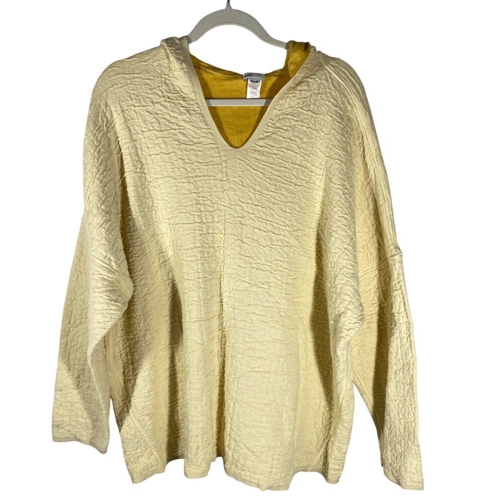 J.Jill Reversible butter Yellow & golden yellow Textured Hooded Sweater V-Neck